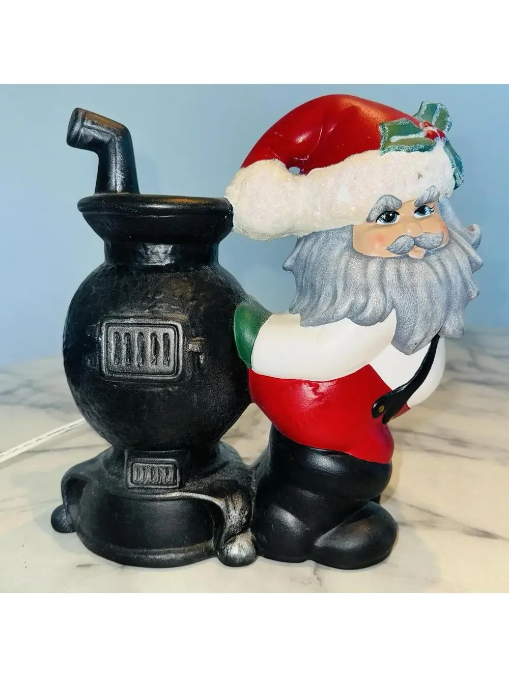 Santa Coal Furnace Ceramic Lamp Light Up Christmas Kitsch RARE Vintage Handmade